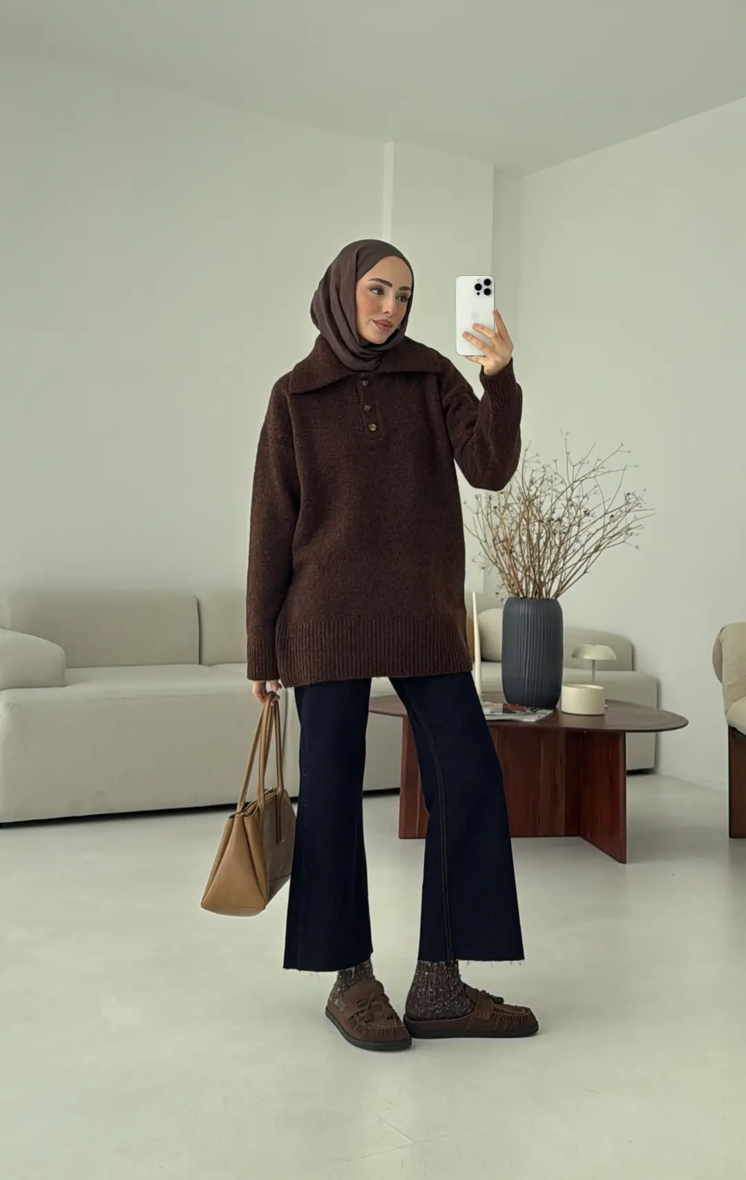 Premium Kalın Yakalı Kazak Kahve