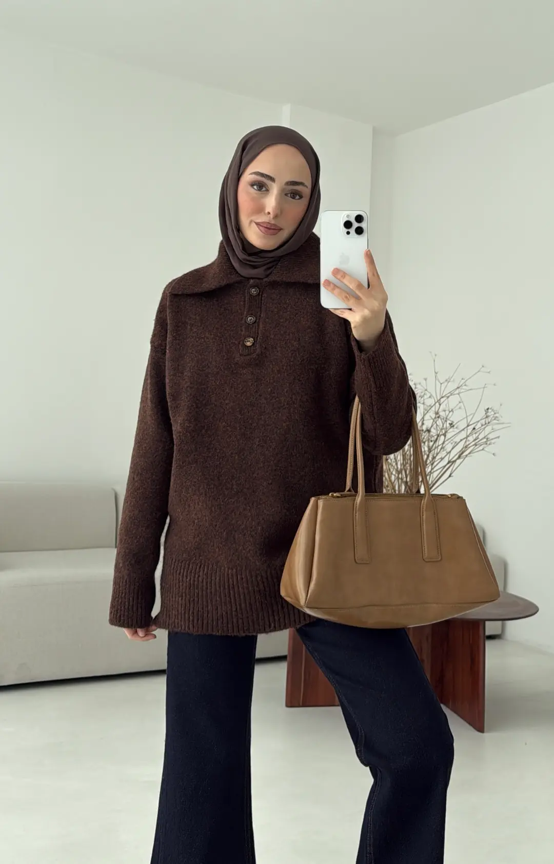 Premium Kalın Yakalı Kazak Kahve - Görsel 2