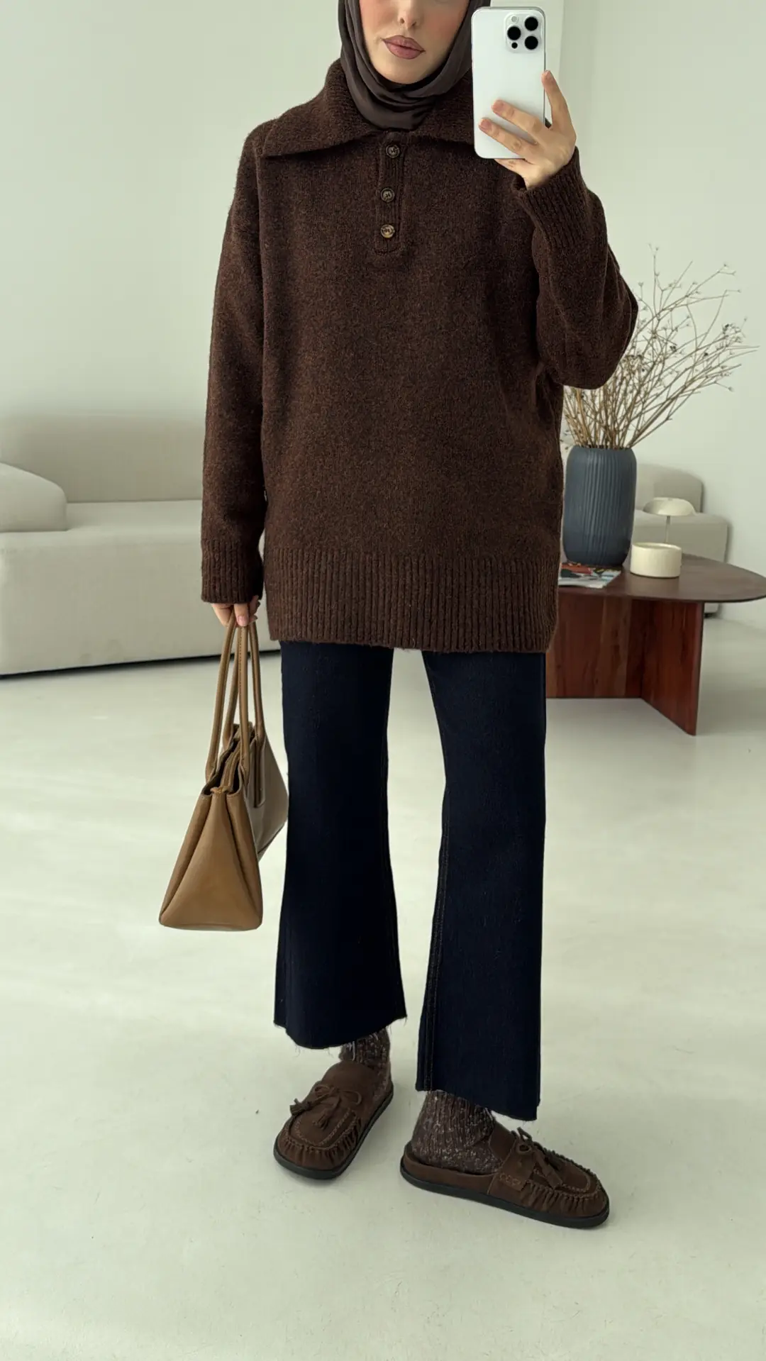 Premium Kalın Yakalı Kazak Kahve - Görsel 3