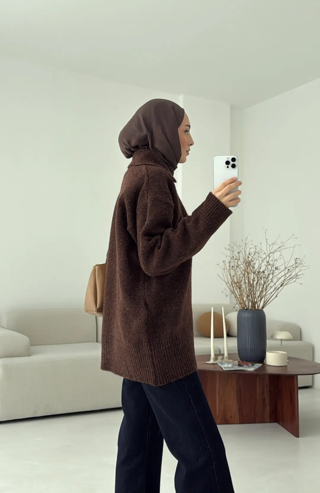 Premium Kalın Yakalı Kazak Kahve - Görsel 5