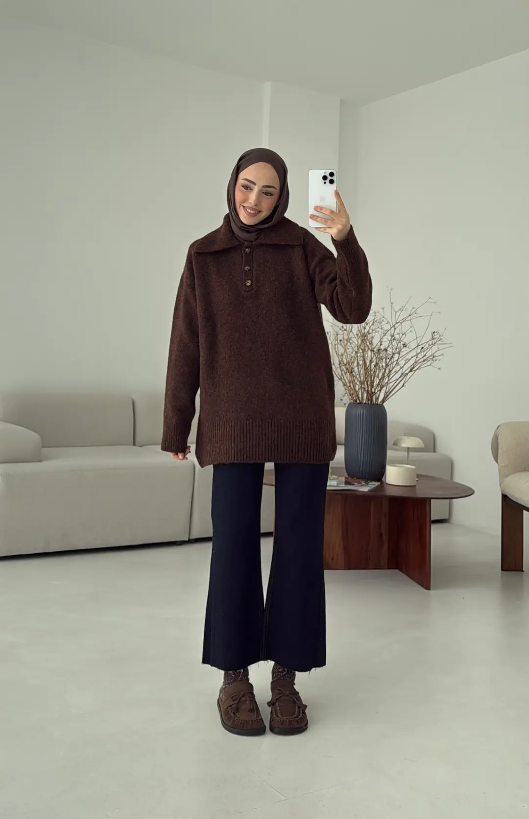 Premium Kalın Yakalı Kazak Kahve - Görsel 8