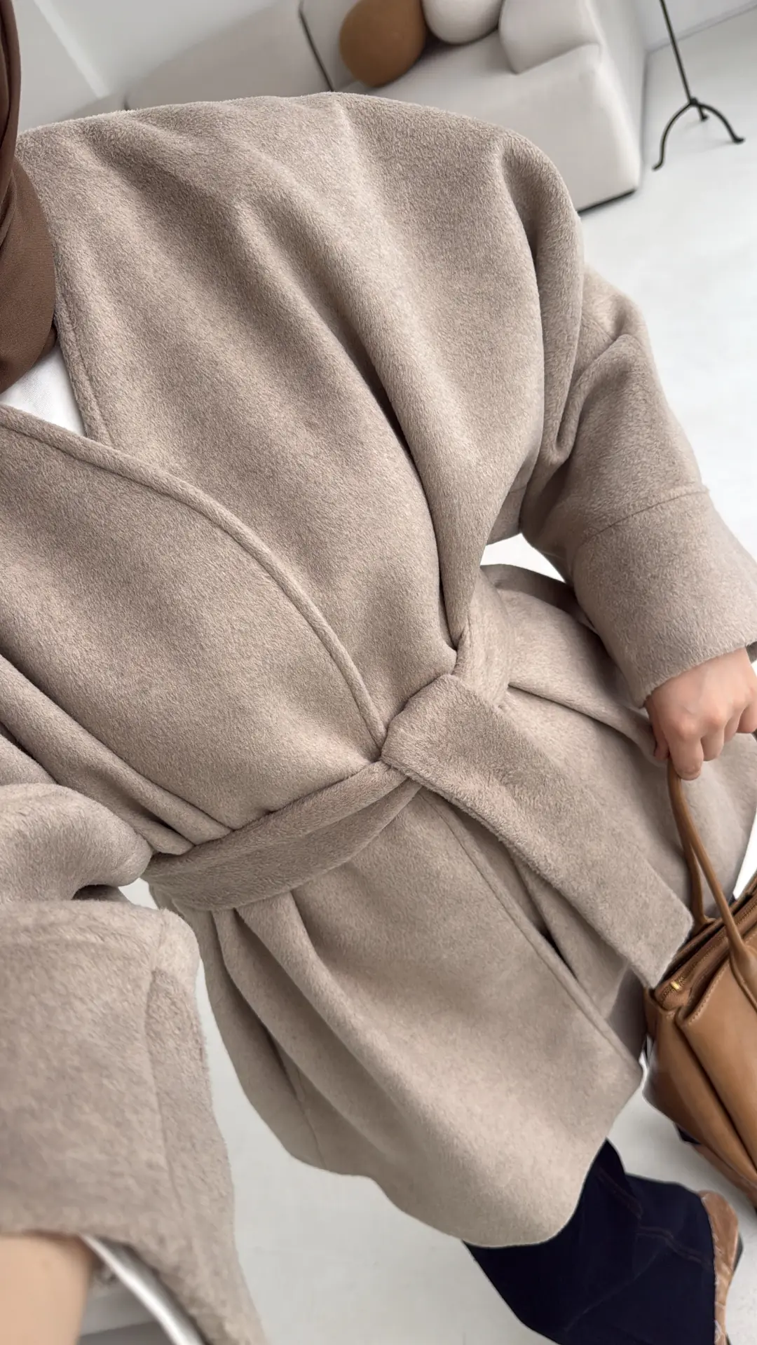 Premium Kuşaklı Kaşe Kaban Bej - Görsel 2