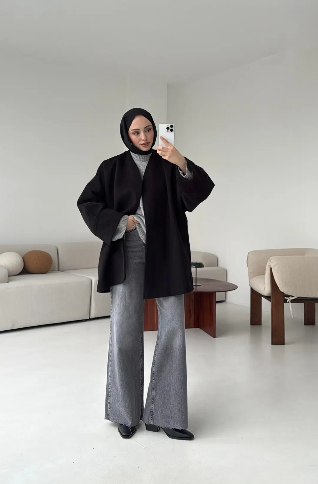 Premium Kuşaklı Kaşe Kaban Kahve - Görsel 8