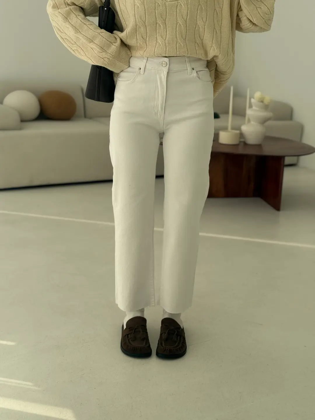 Premium Paçası Kesik Beyaz Jean - Görsel 2