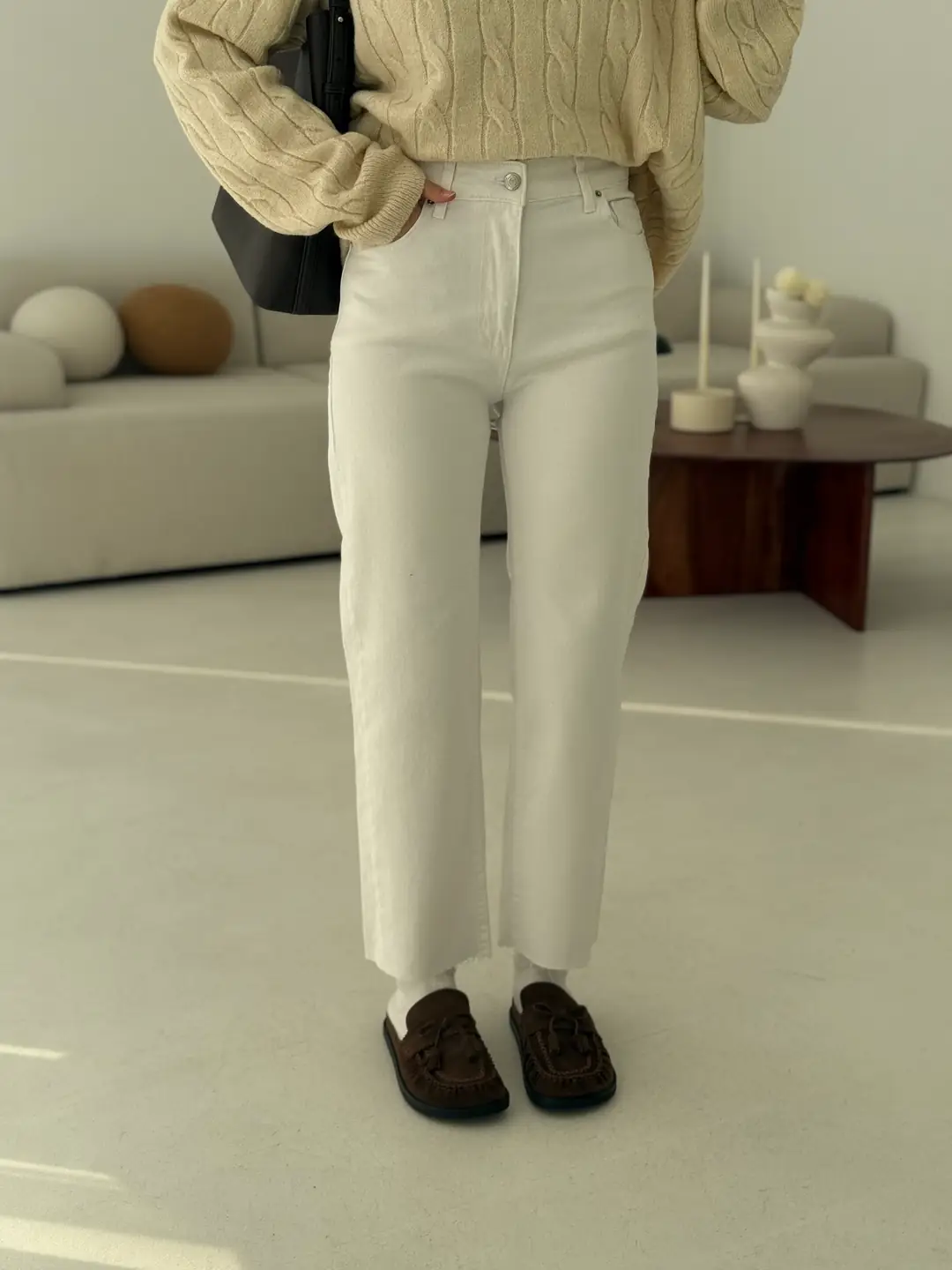 Premium Paçası Kesik Beyaz Jean - Görsel 3