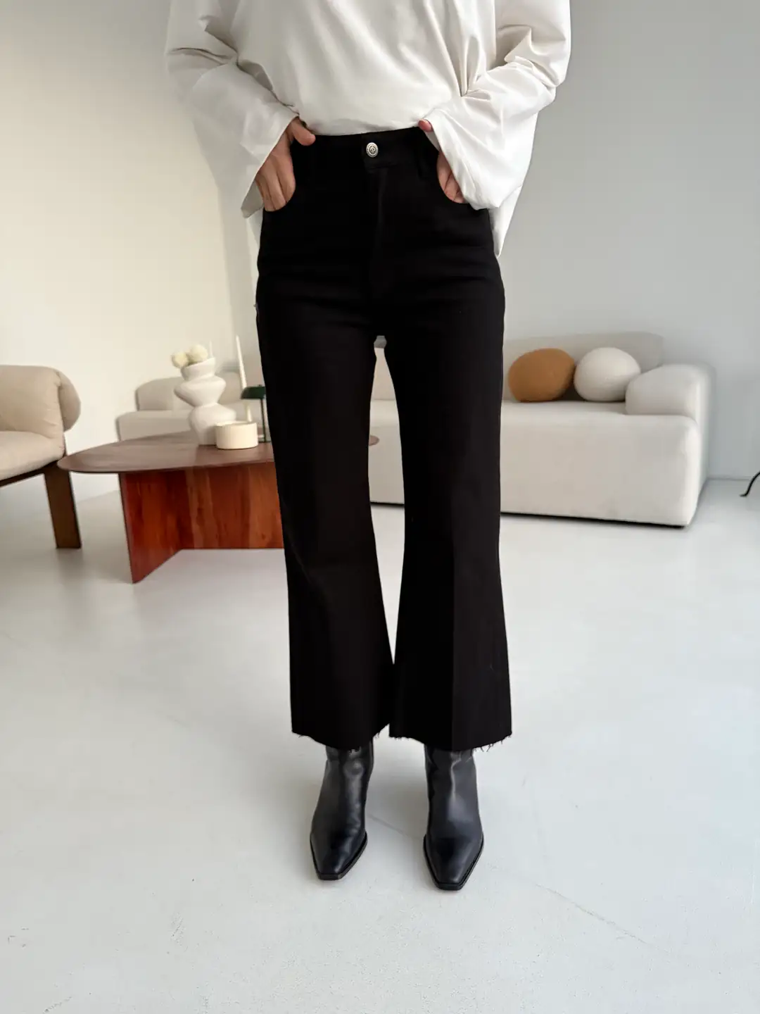 Premium Paçası Kesik Flare Jean Siyah - Görsel 2