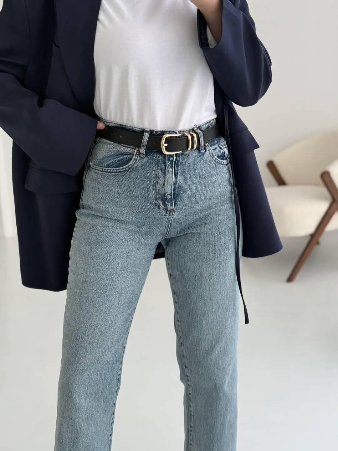 Premium Paçası Kesik Jean Siyah Kemerli 045 - Görsel 3