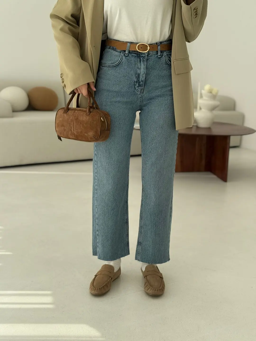 Premium Paçası Kesik Jean Taba Kemerli - Görsel 2