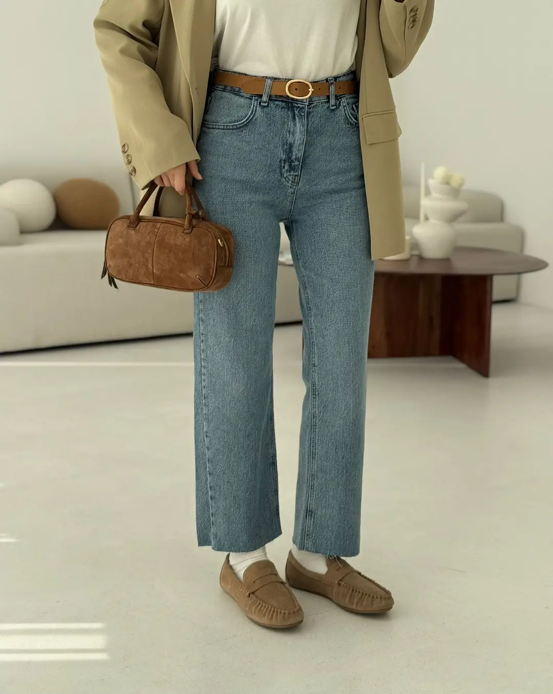 Premium Paçası Kesik Jean Taba Kemerli - Görsel 3