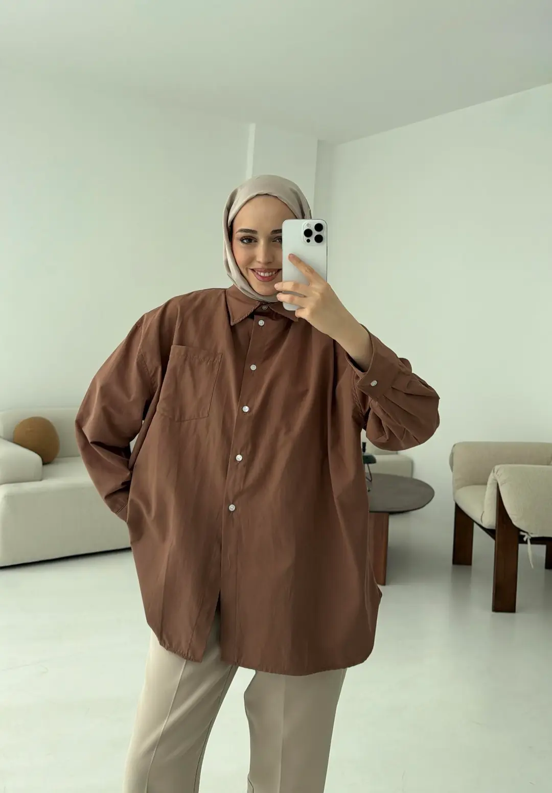 Premium Poplin Gömlek Kahve - Görsel 3