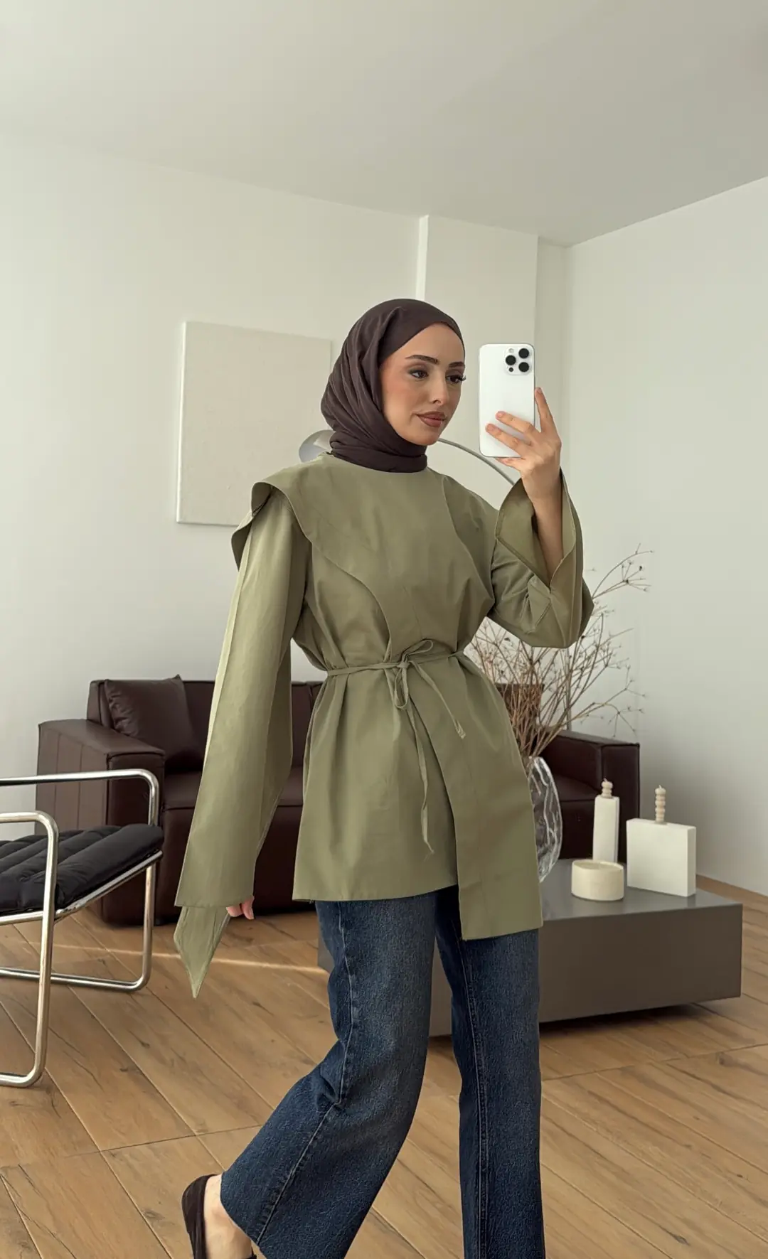 Premium Şal Detaylı Gömlek Açık Haki - Görsel 4