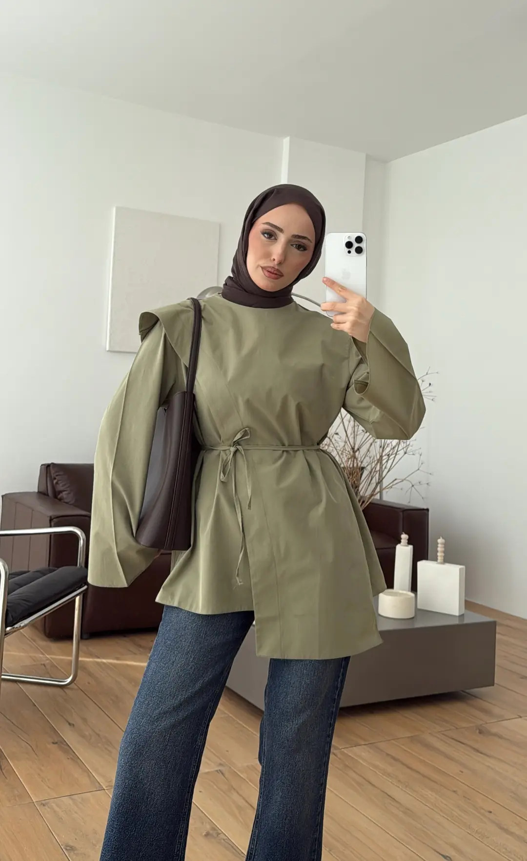 Premium Şal Detaylı Gömlek Açık Haki - Görsel 5