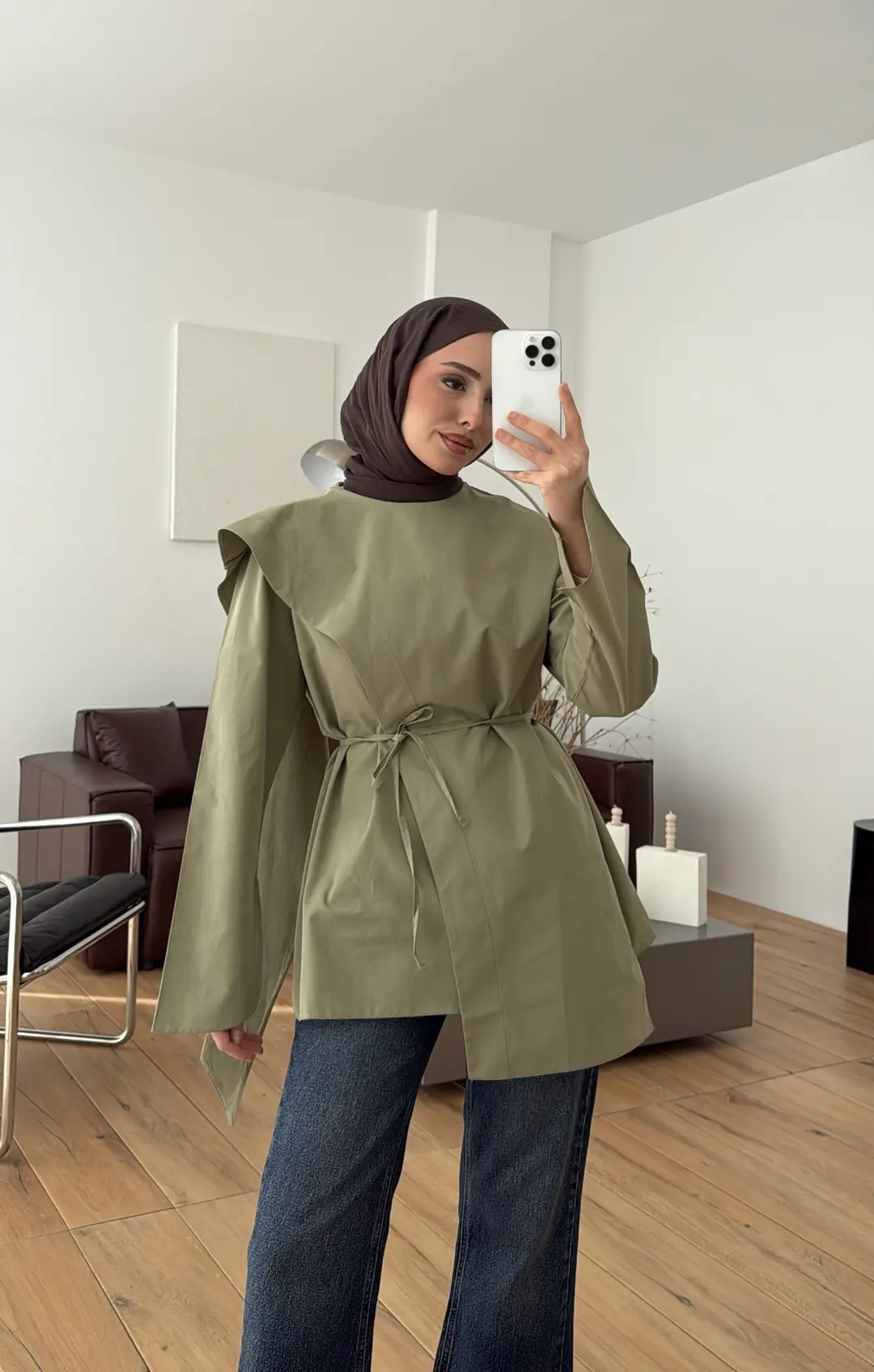 Premium Şal Detaylı Gömlek Açık Haki - Görsel 7