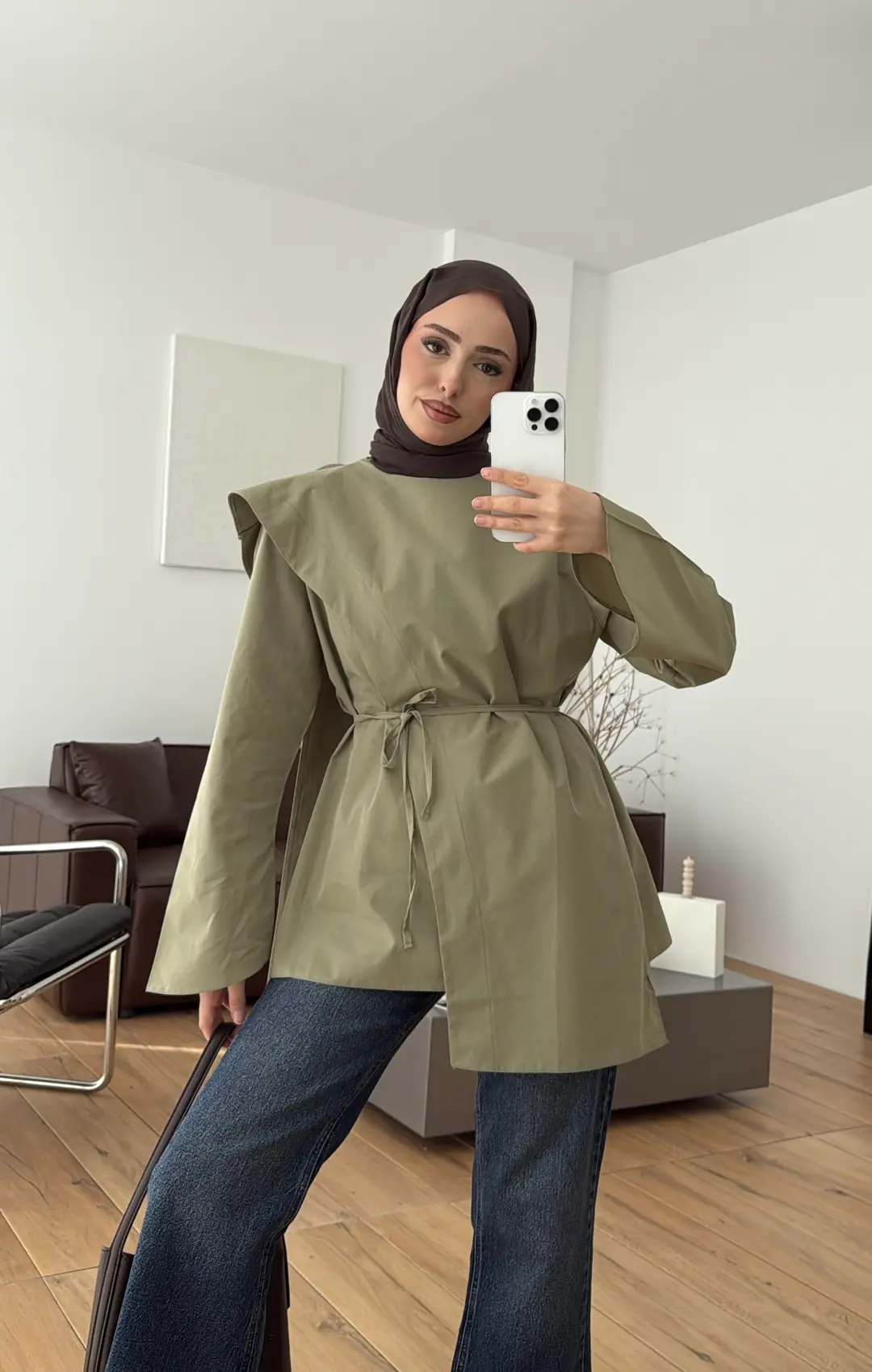 Premium Şal Detaylı Gömlek Açık Haki - Görsel 9