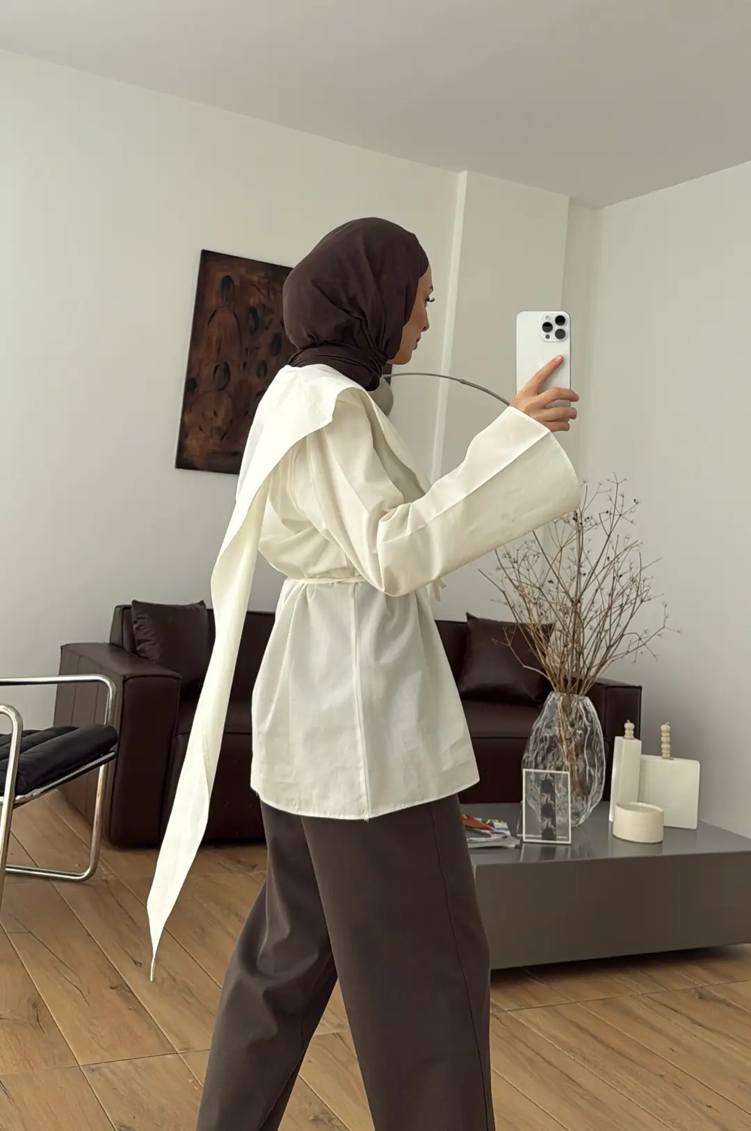 Premium Şal Detaylı Gömlek Beyaz