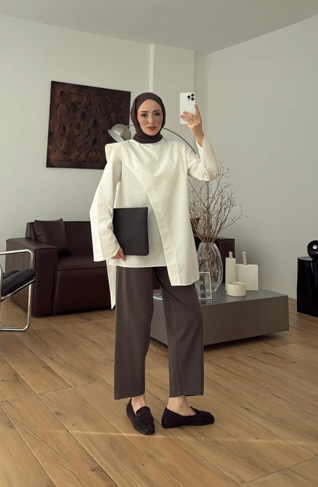 Premium Şal Detaylı Gömlek Beyaz - Görsel 2