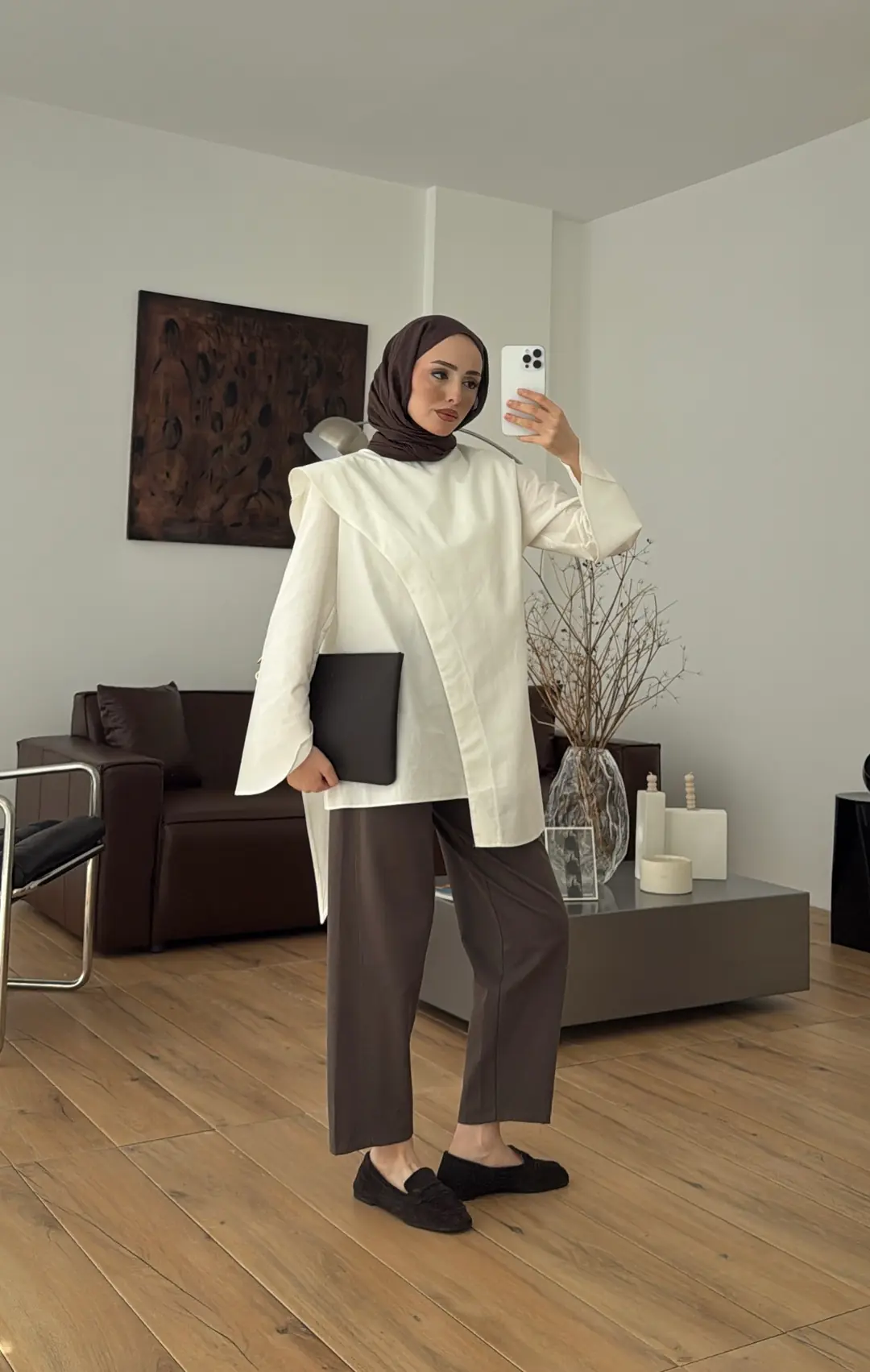 Premium Şal Detaylı Gömlek Beyaz - Görsel 6