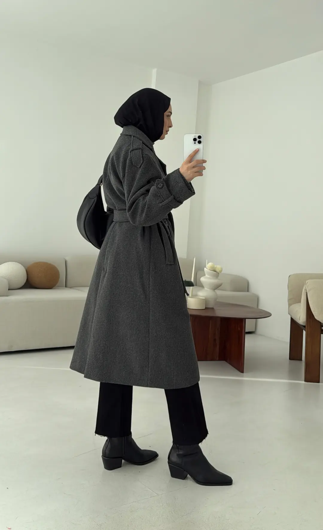 Premium Uzun Kaşe Kaban Antrasit - Görsel 6