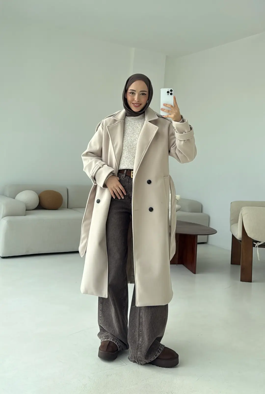 Premium Uzun Kaşe Kaban Bej - Görsel 4