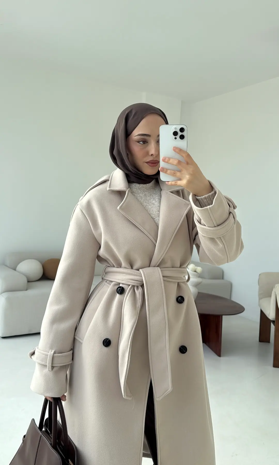 Premium Uzun Kaşe Kaban Bej - Görsel 5