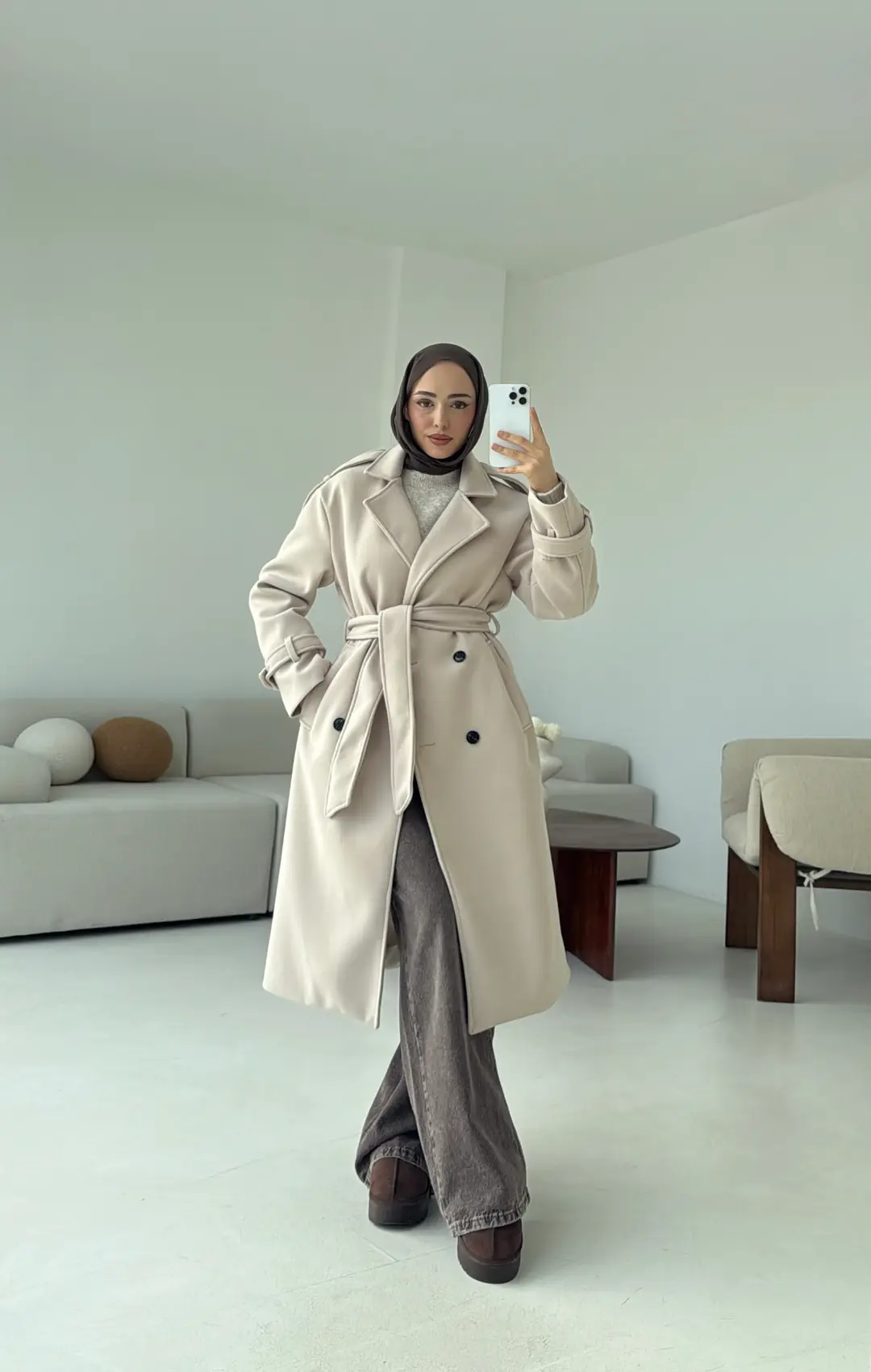 Premium Uzun Kaşe Kaban Bej - Görsel 6