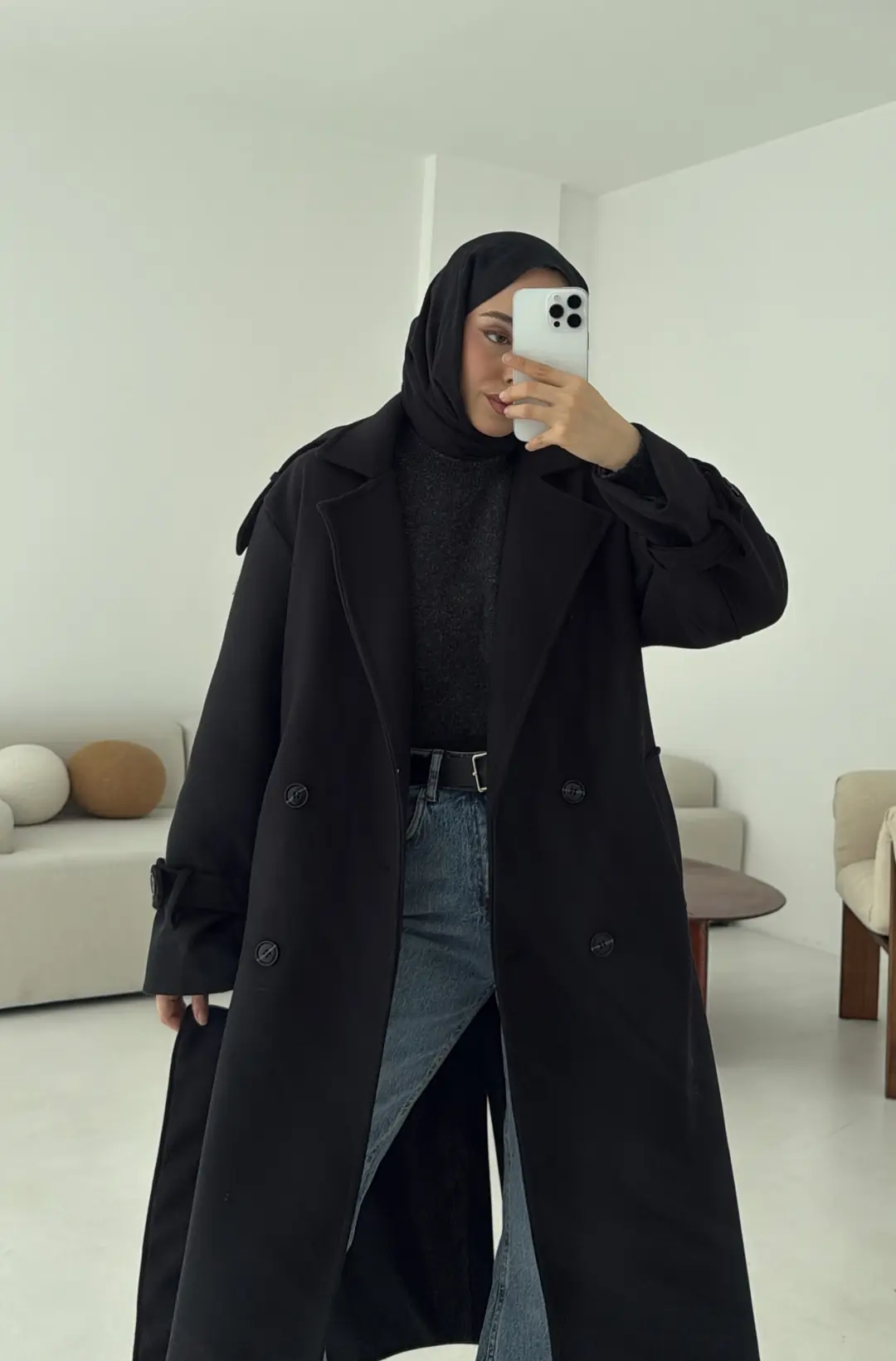 Premium Uzun Kaşe Kaban Siyah - Görsel 10