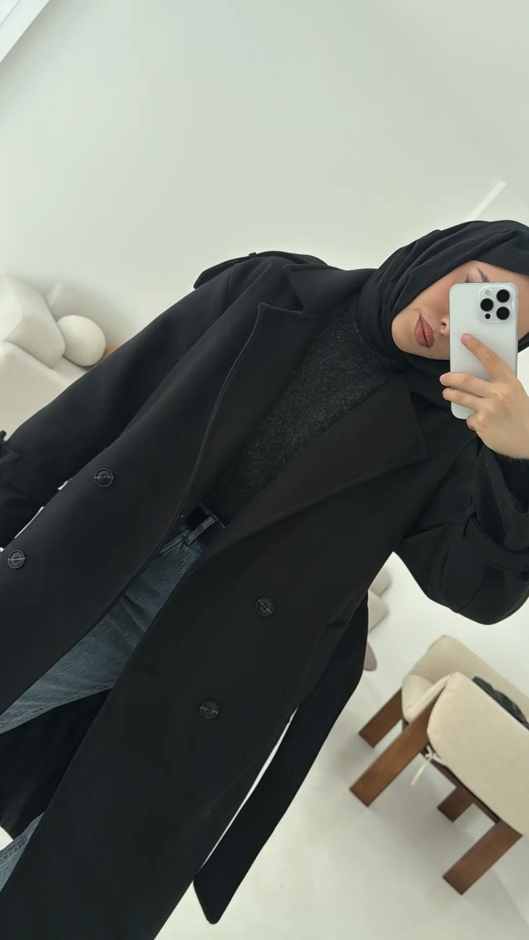 Premium Uzun Kaşe Kaban Siyah - Görsel 3