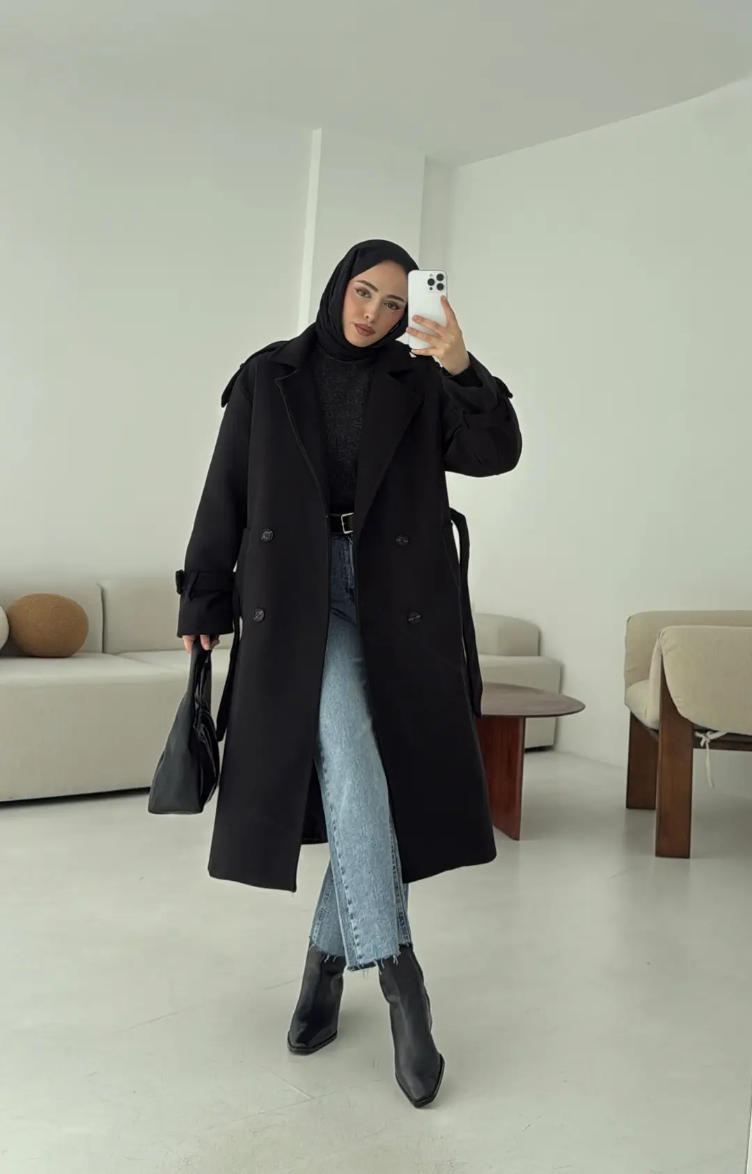 Premium Uzun Kaşe Kaban Siyah - Görsel 8