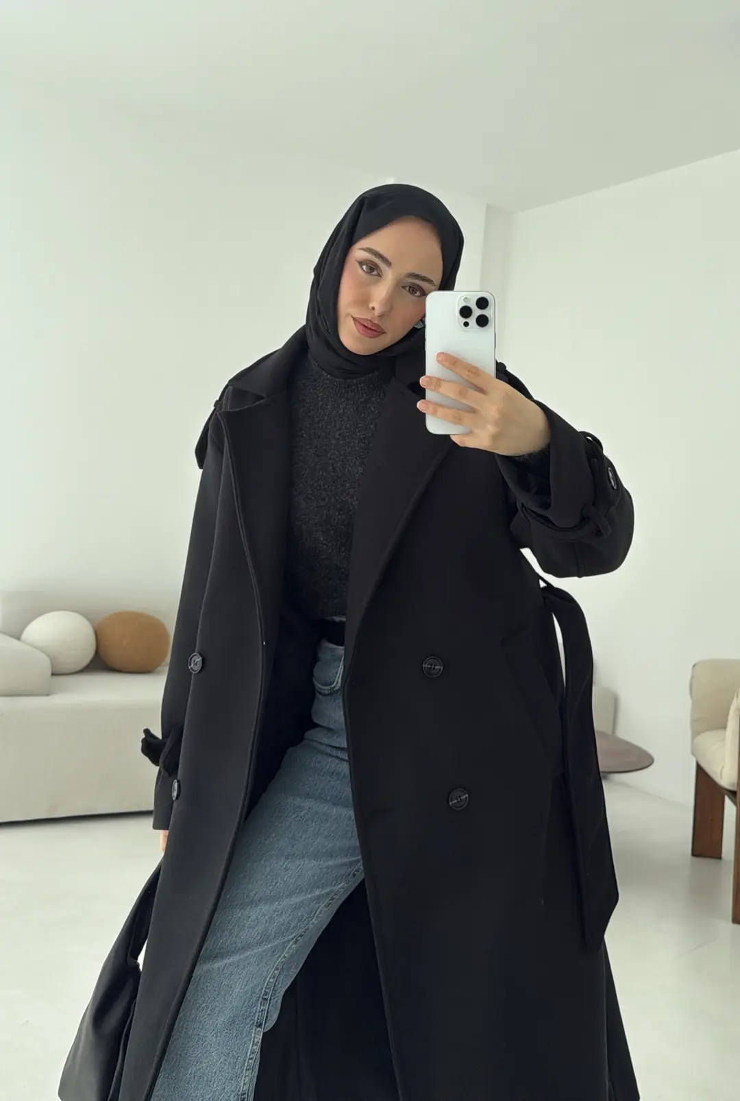 Premium Uzun Kaşe Kaban Siyah - Görsel 9