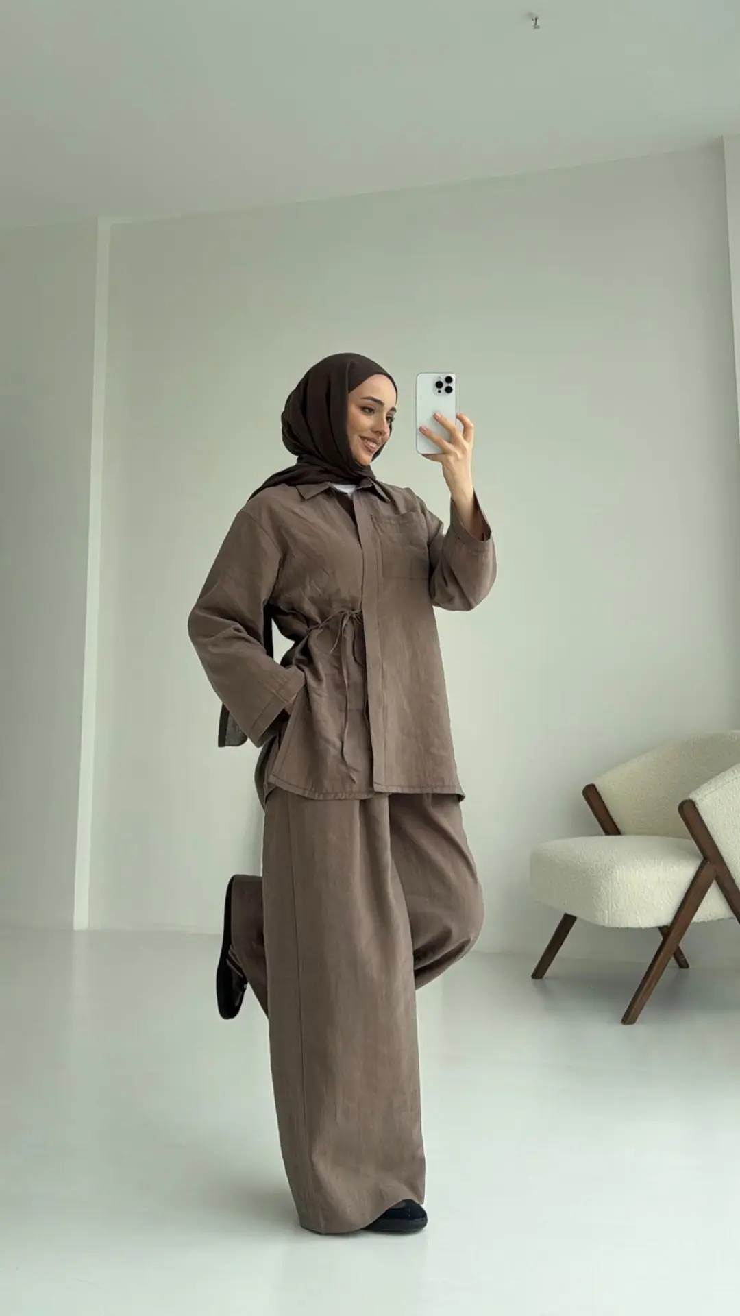 Pt Bağlamalı Bluz Takım Acık Kahve