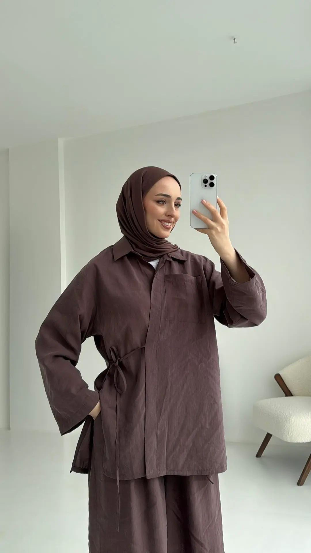 Pt Bağlamalı Bluz Takım Kahve