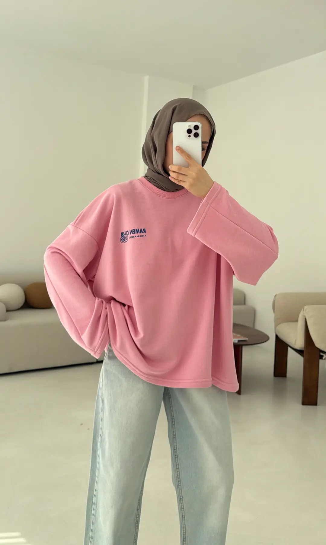 Ramen Baskılı Sweat Pembe - Görsel 3