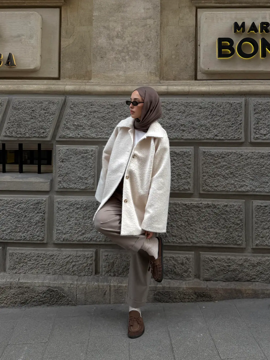 Reglan Kol Kaşe Kaban Bej - Görsel 4