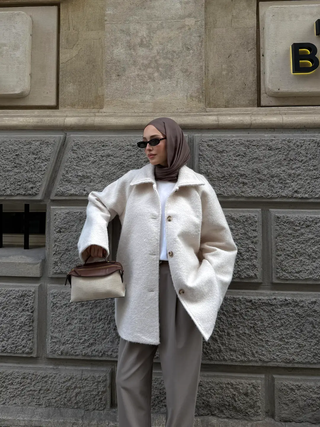 Reglan Kol Kaşe Kaban Bej - Görsel 6