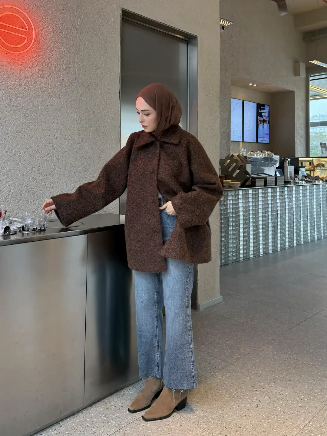 Reglan Kol Kaşe Kaban Kahve