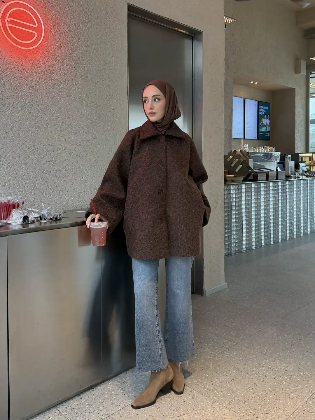 Reglan Kol Kaşe Kaban Kahve - Görsel 4