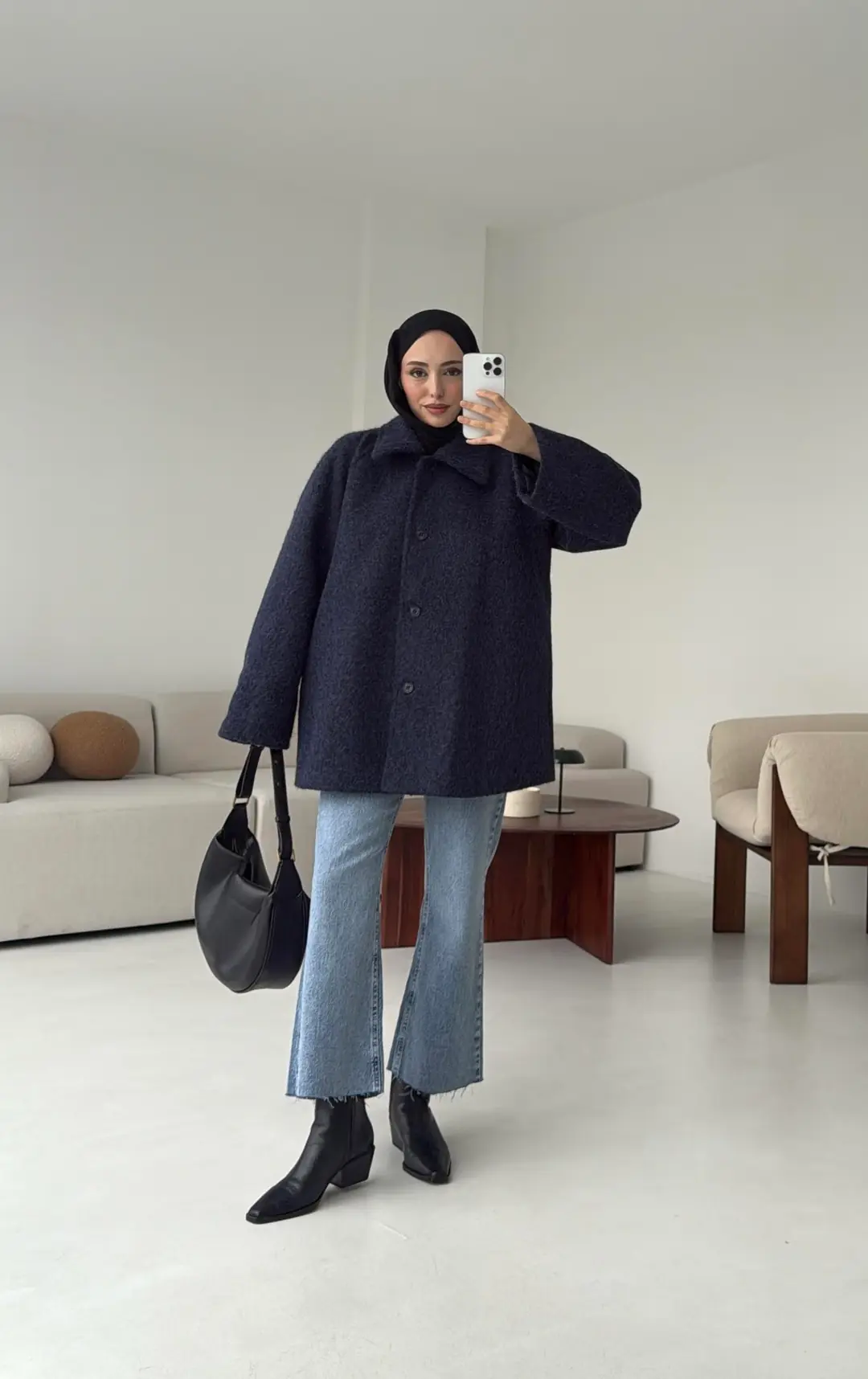 Reglan Kol Kaşe Kaban Lacivert - Görsel 2