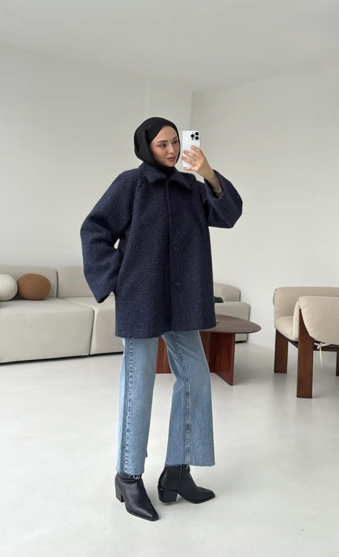 Reglan Kol Kaşe Kaban Lacivert - Görsel 3