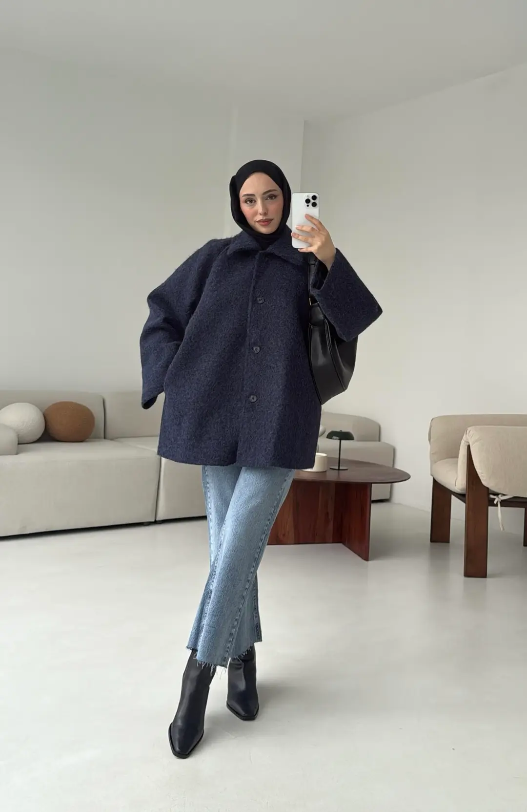 Reglan Kol Kaşe Kaban Lacivert - Görsel 6