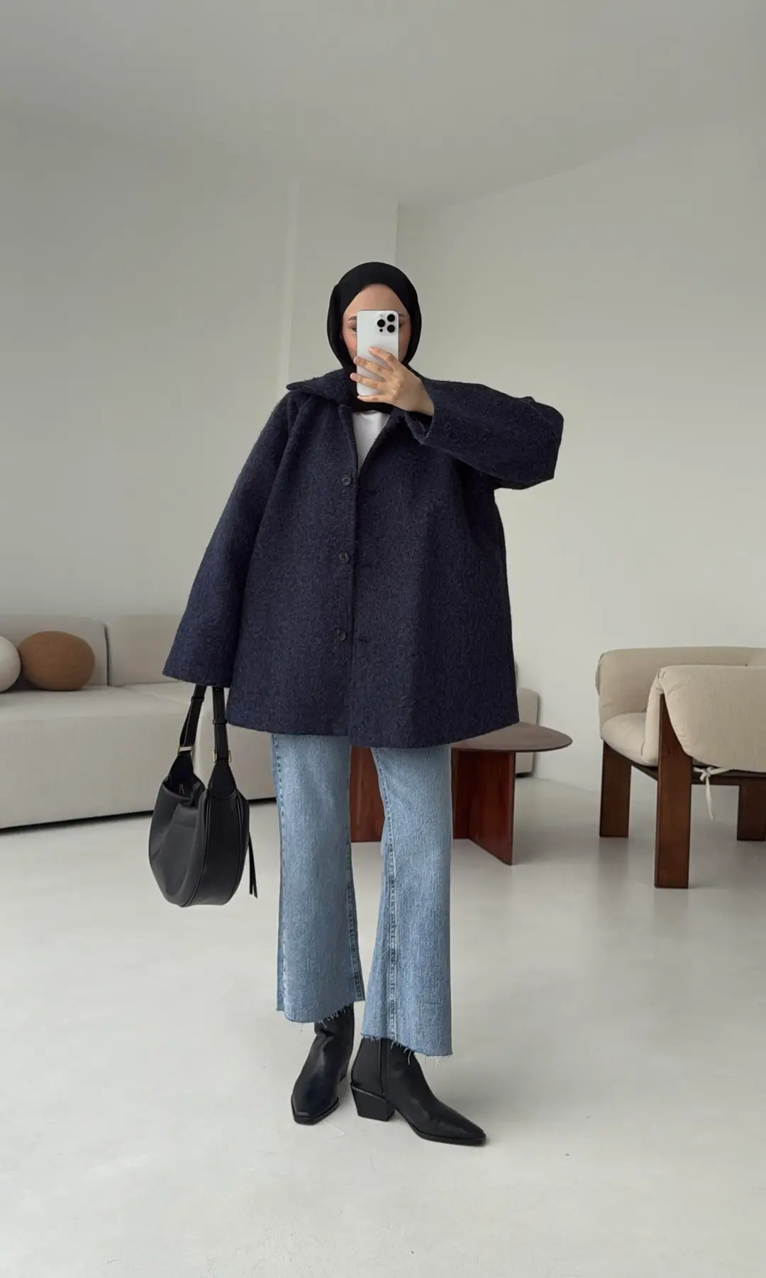 Reglan Kol Kaşe Kaban Lacivert - Görsel 7