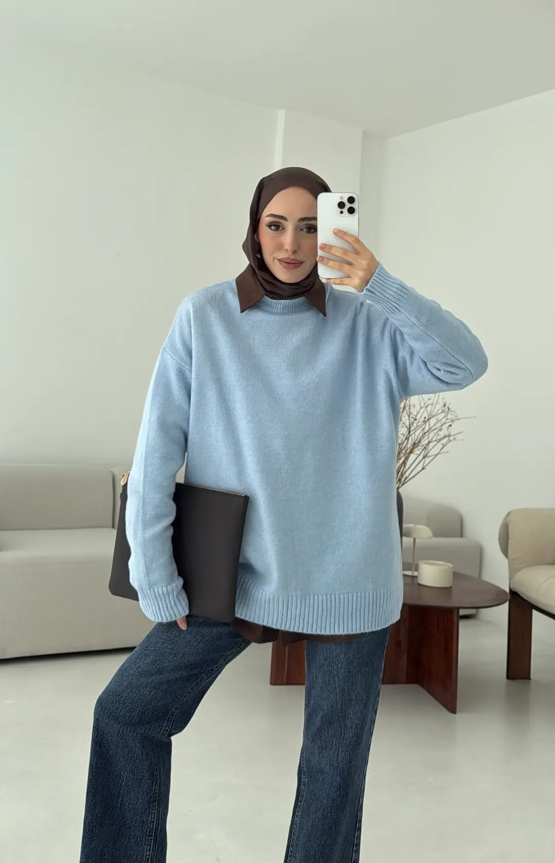 Reglan Kol Triko Kazak Acık Mavi - Görsel 3