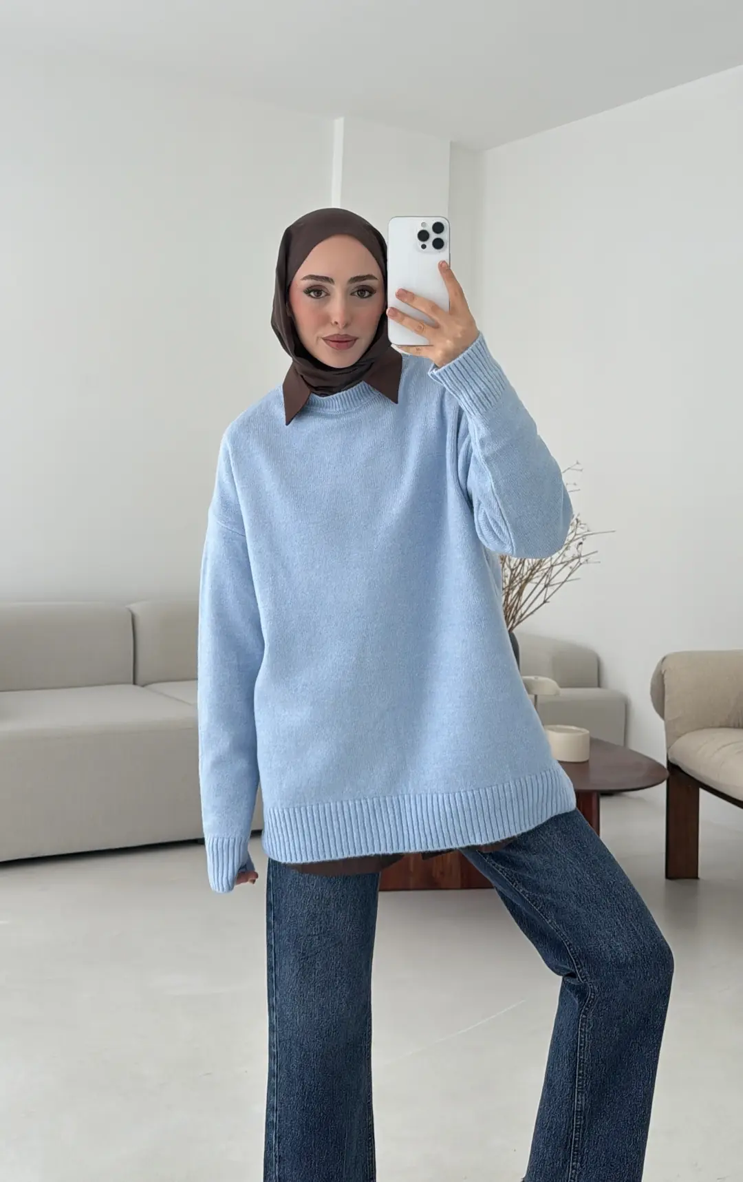 Reglan Kol Triko Kazak Acık Mavi - Görsel 5