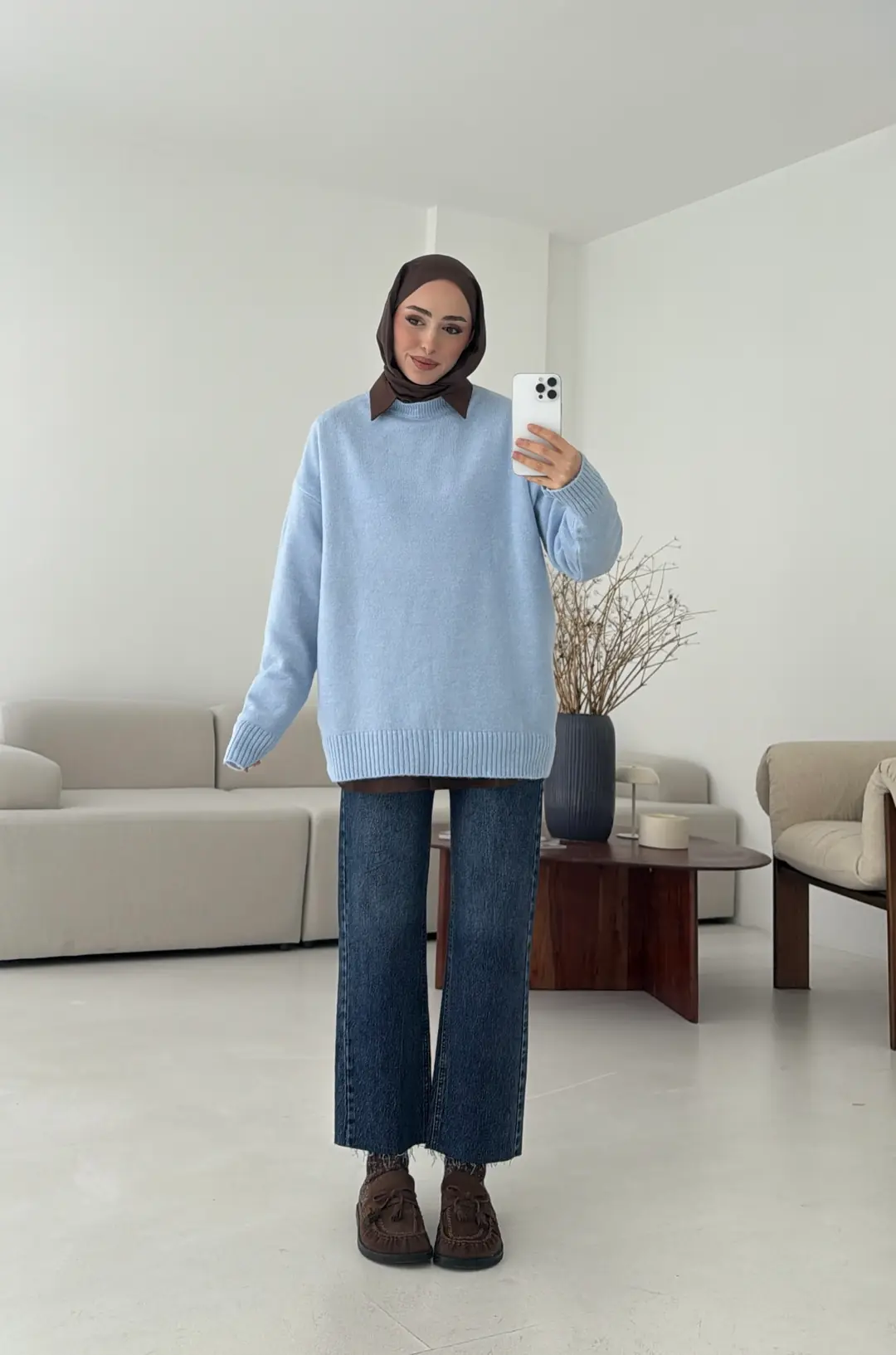 Reglan Kol Triko Kazak Acık Mavi - Görsel 7