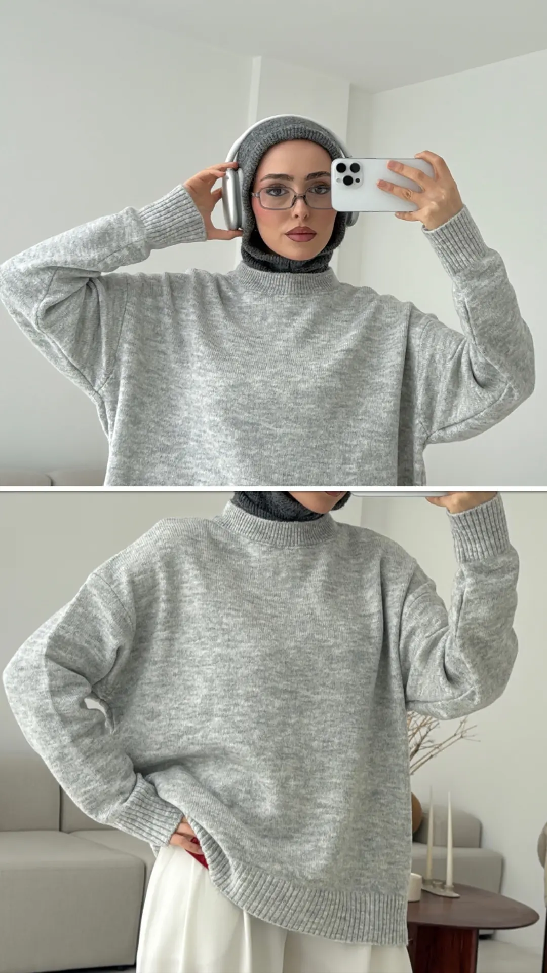 Reglan Kol Triko Kazak Gri - Görsel 2