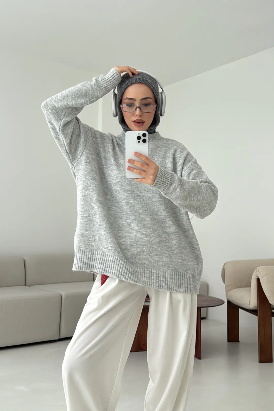 Reglan Kol Triko Kazak Gri - Görsel 5