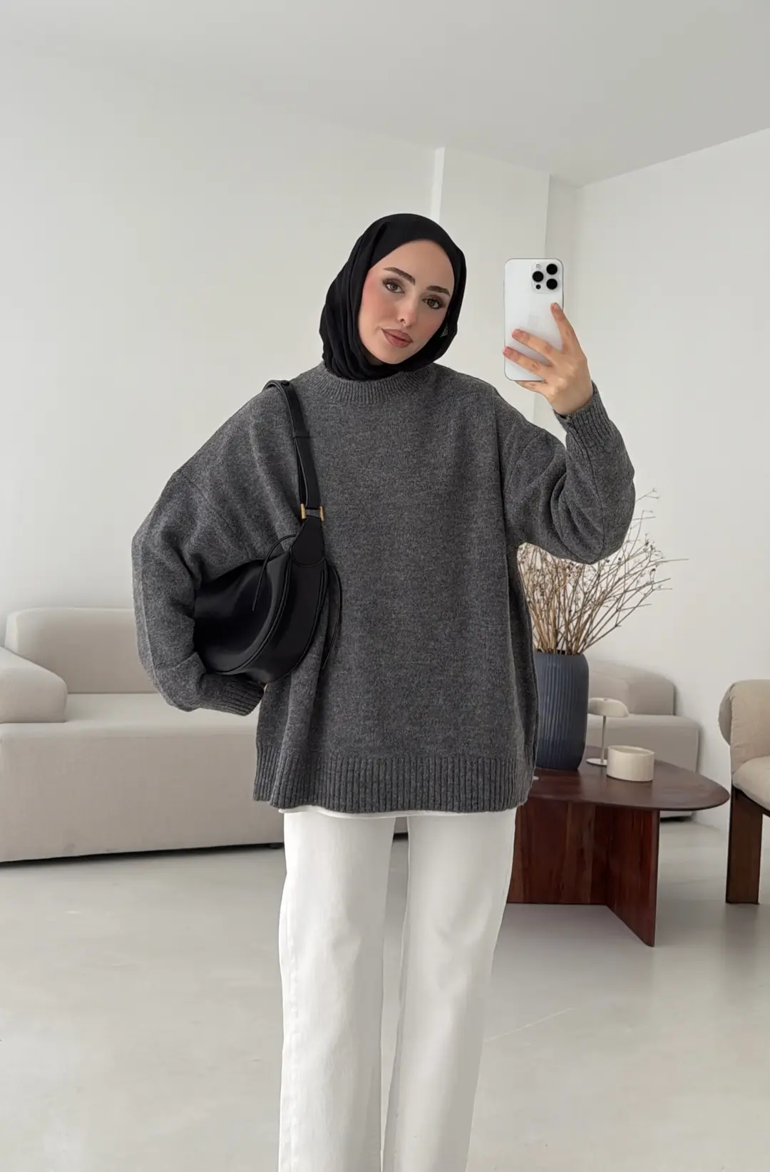 Reglan Kol Triko Kazak Koyu Gri - Görsel 3