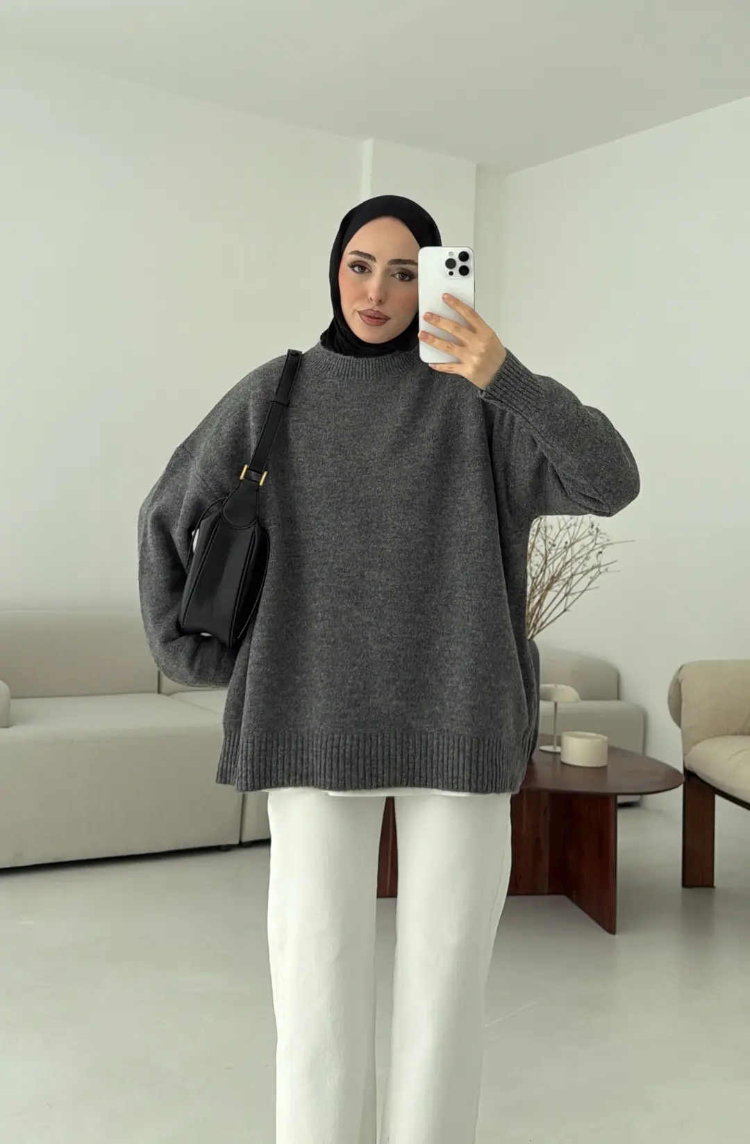 Reglan Kol Triko Kazak Koyu Gri - Görsel 5