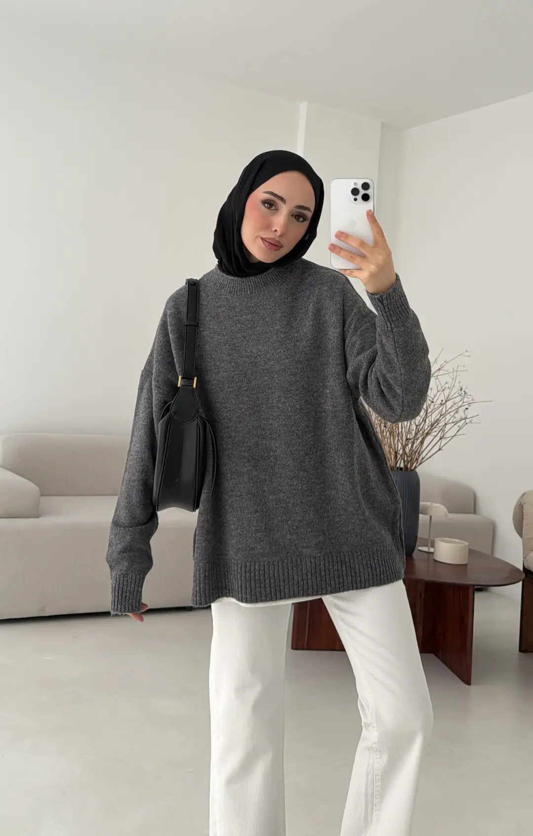 Reglan Kol Triko Kazak Koyu Gri - Görsel 7