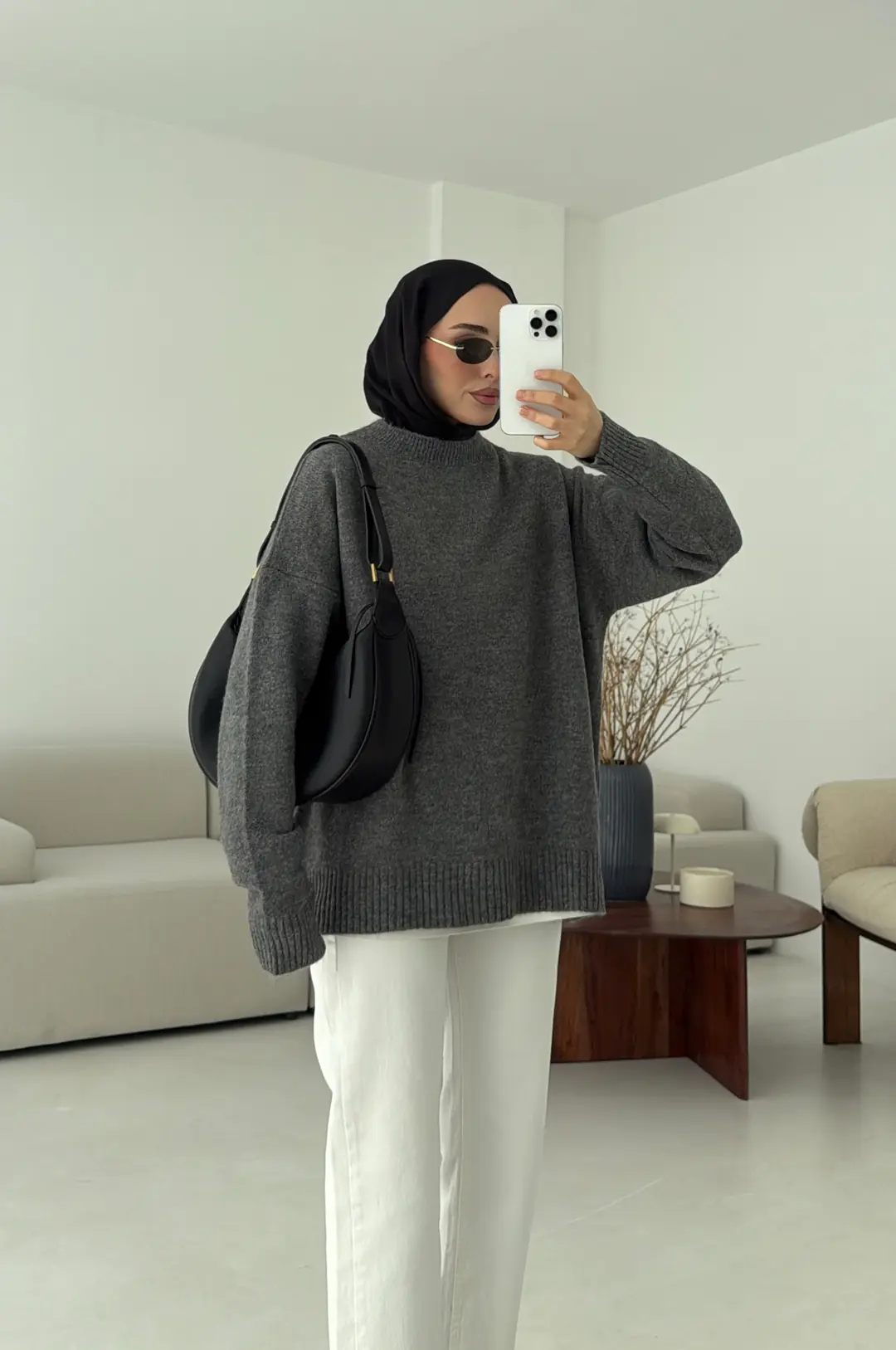 Reglan Kol Triko Kazak Koyu Gri - Görsel 9