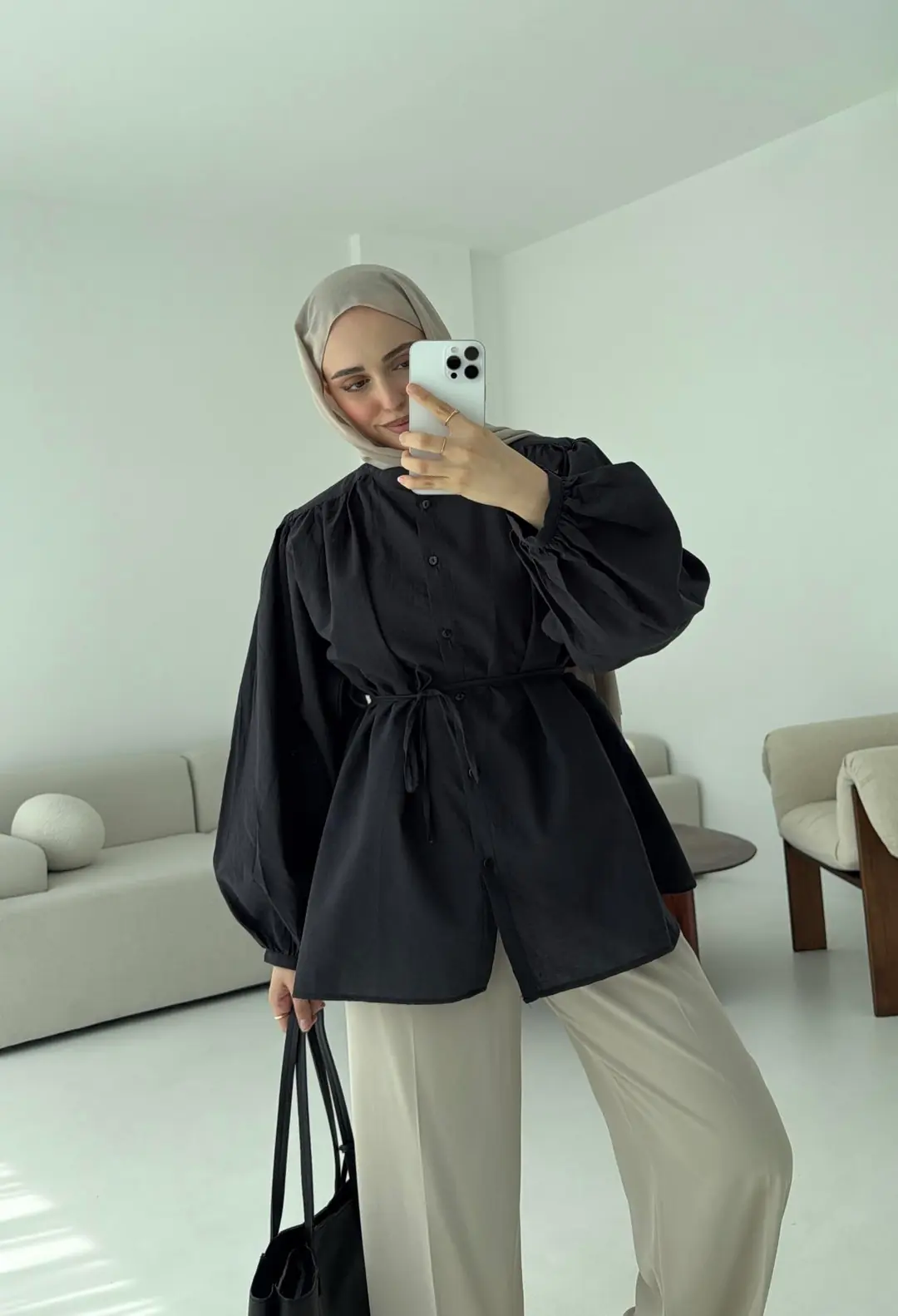 Risa Balon Kol Gömlek Antrasit - Görsel 3